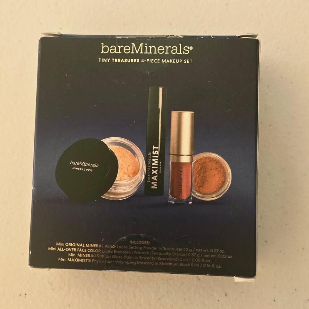 bare minerals new mini makeup set lip gloss, bronzer, setting powder mascara